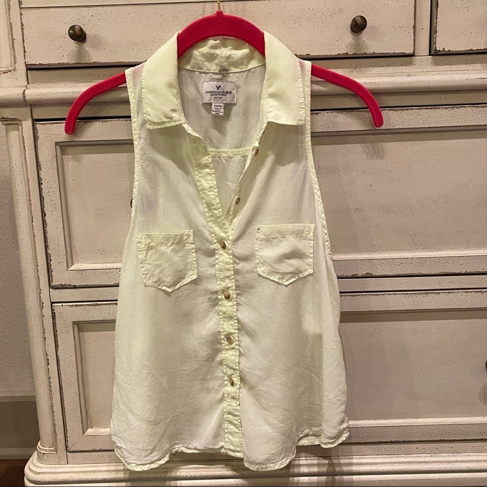 American Eagle summer spring sleeveless racerback collared button down tank top​ - Picture 3 of 8